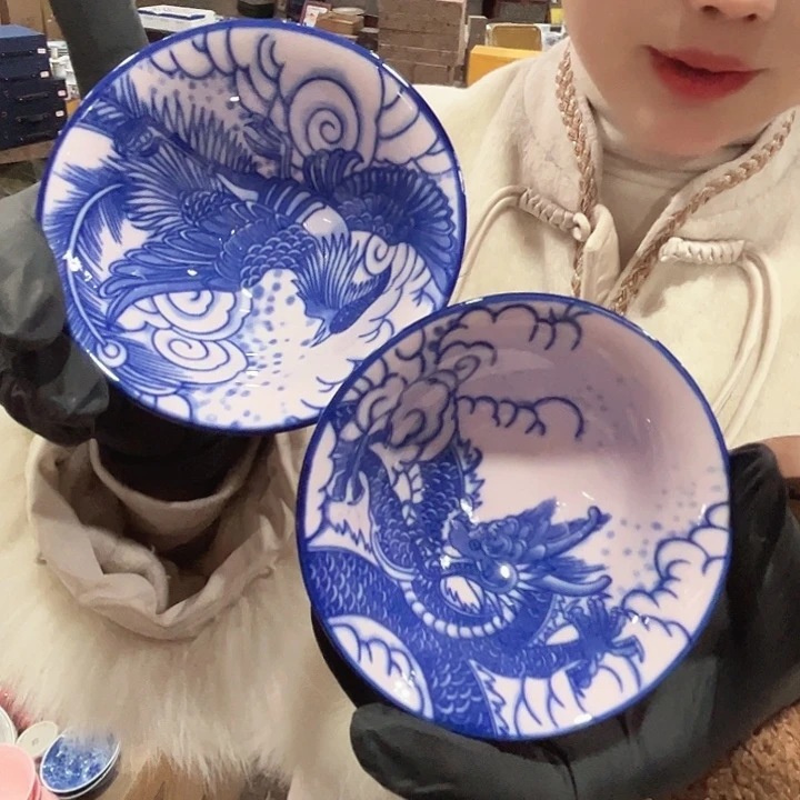 陶其他景德镇高温瓷龙凤斗笠杯