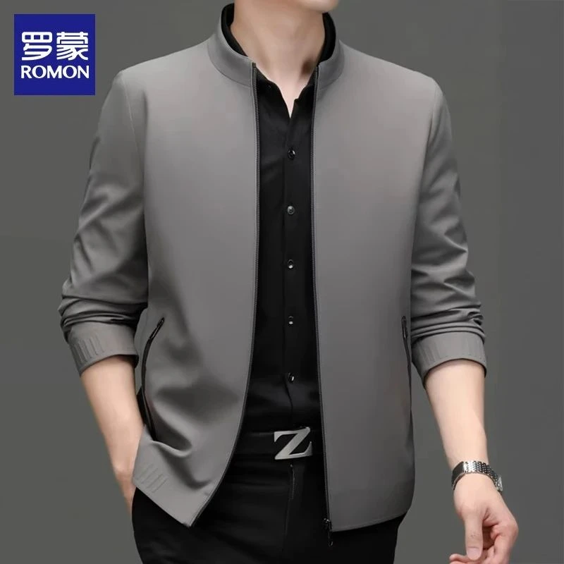 罗蒙夹克男士2025年秋季新款时尚简约立领上衣高端商务休闲外套男