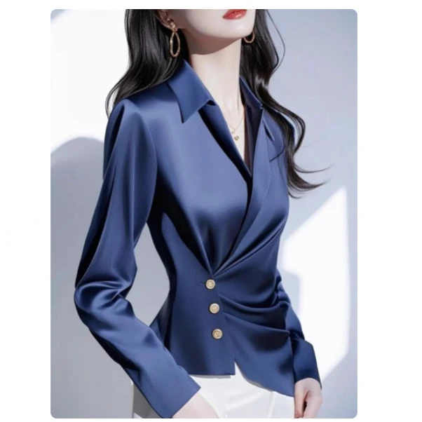 今年流行蓝色衬衫2025春季超好看独特漂亮高级感时尚收腰内搭上衣