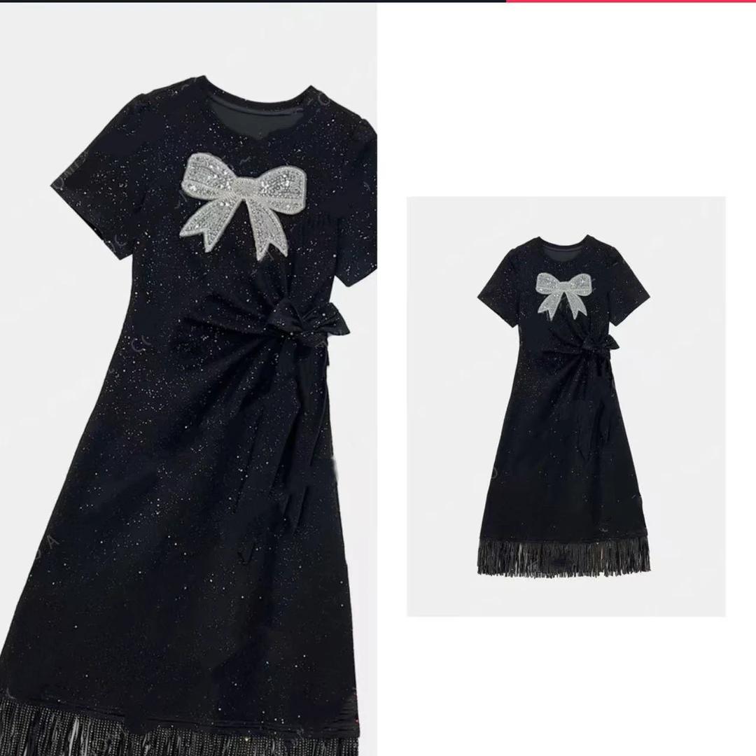 COCO夏季新款时尚亮片气质黑色短袖连衣裙JC-A2946
