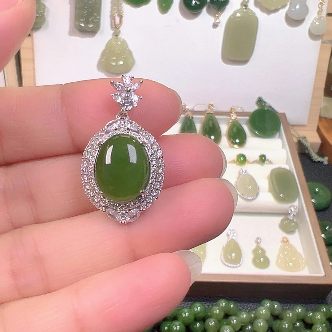 和田玉（碧玉）银S925镶嵌颈饰