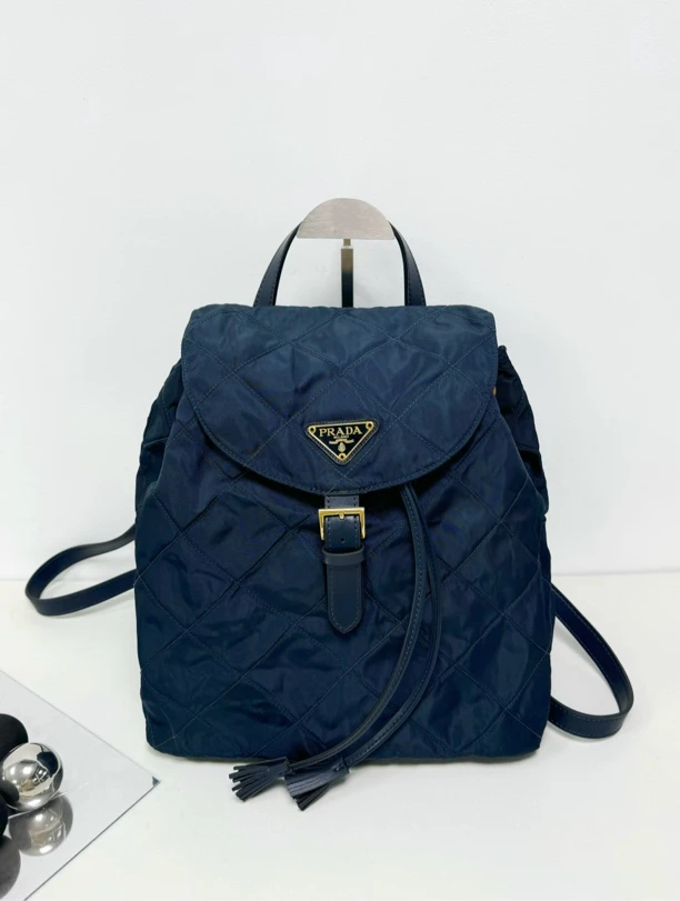 95新 Prada/普拉达 海军蓝菱格降落伞双肩包/秋境 00203