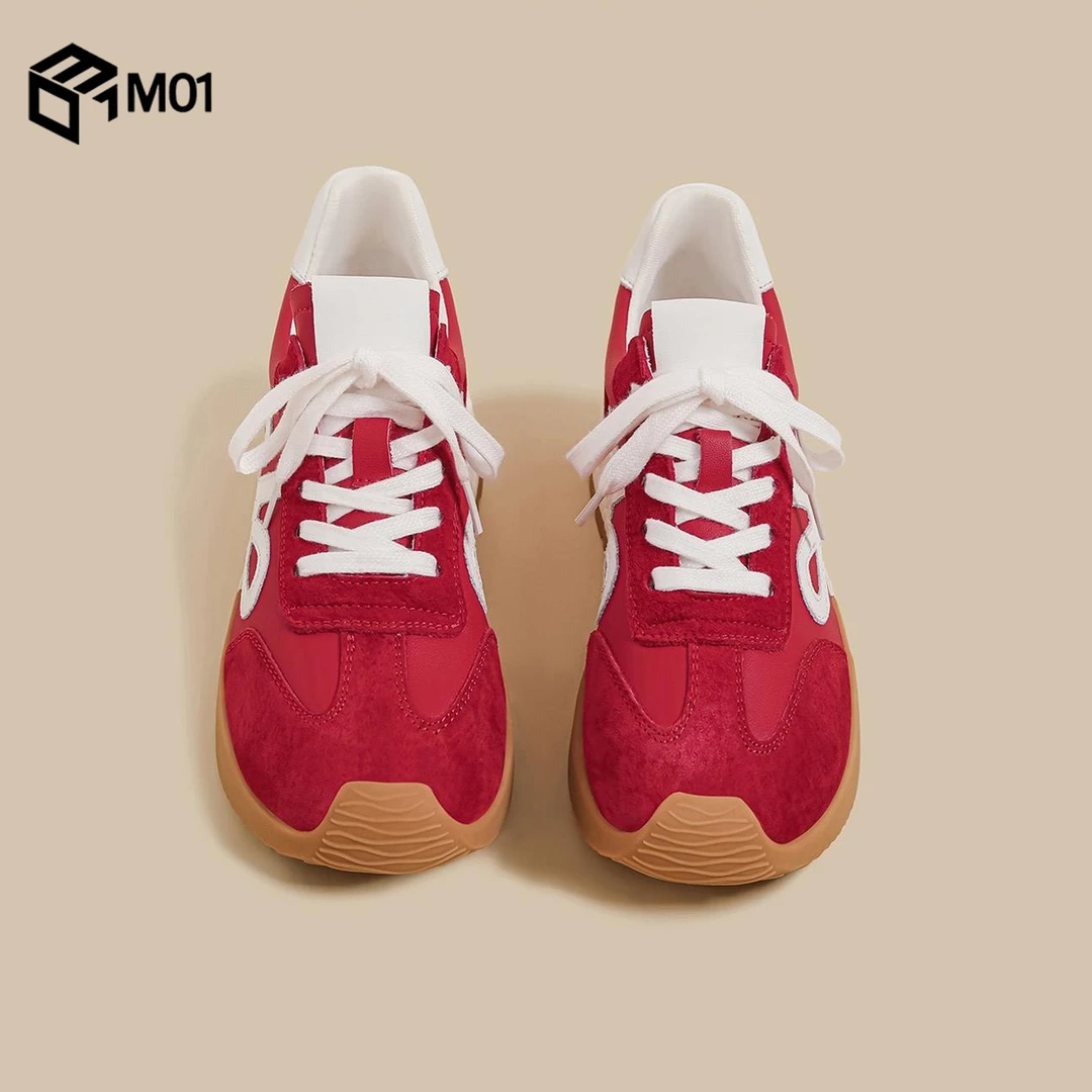 M01秋冬季新款厚底德训鞋女红色显脚小丑萌休闲鞋阿甘运动老爹鞋