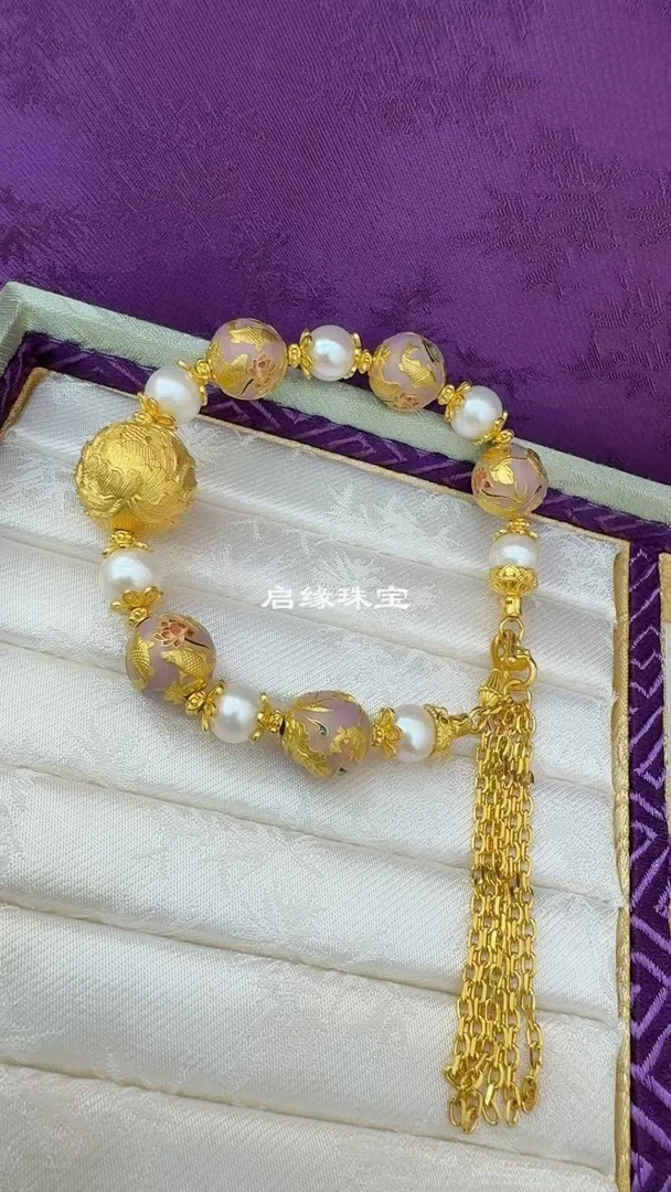 足金牡丹花球手串