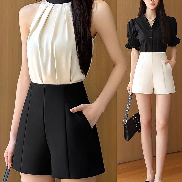 西装短裤女春夏季2025新款外穿高腰气质时尚显瘦A字黑色休闲白色