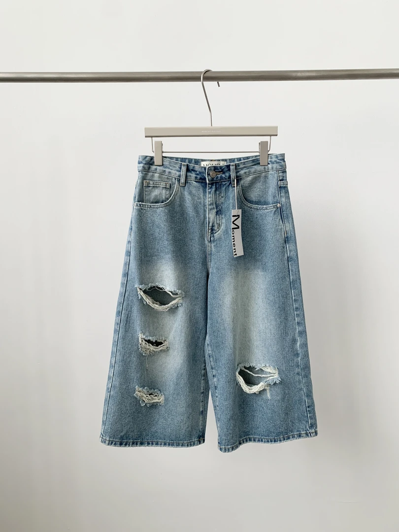 【福福!NO!NO!NO!】复古水洗破洞宽松直筒牛仔七分裤 Alter200