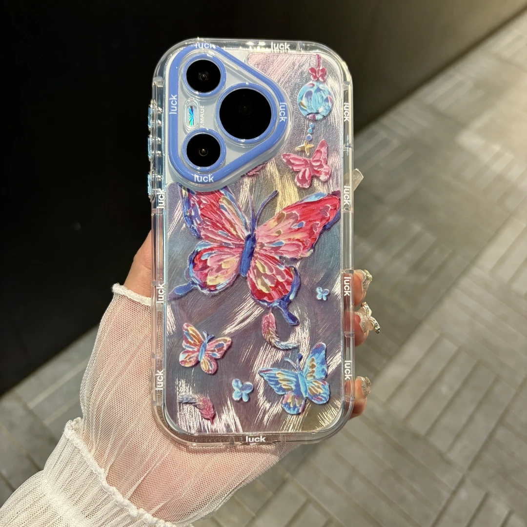 苹果/华为/oppo/vivo/小米油画多彩蝴蝶适用pura70羽纱奶油手机壳