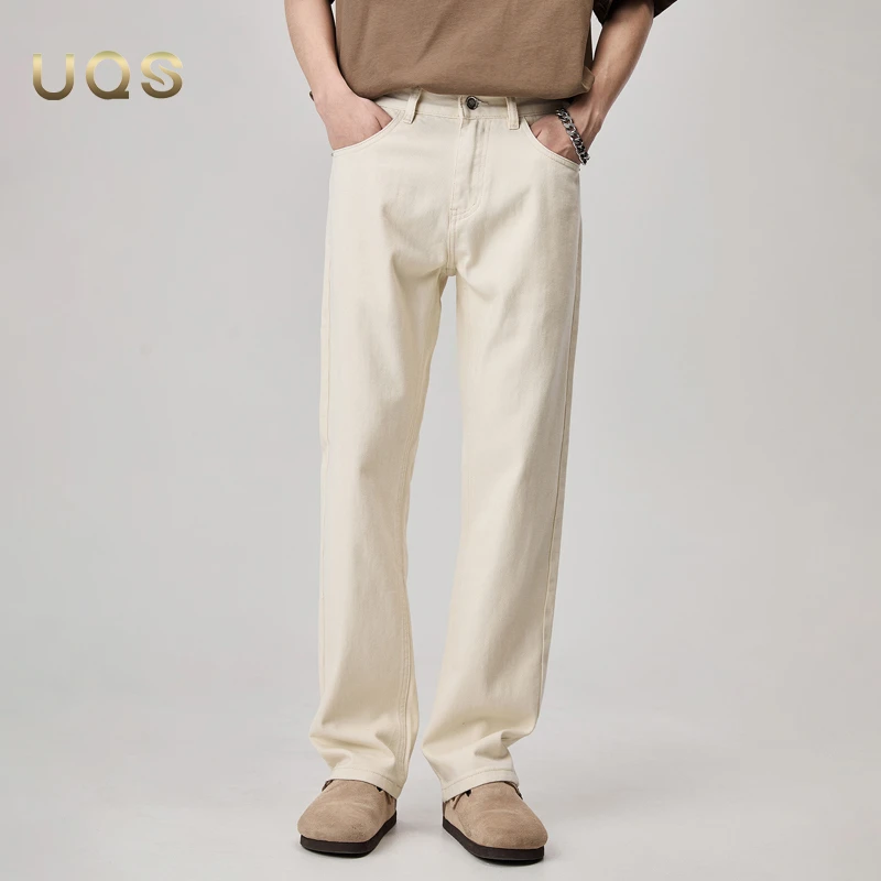 夏季新款白色男士牛仔裤直筒阔腿宽松舒适亲肤时尚长裤简约休闲款