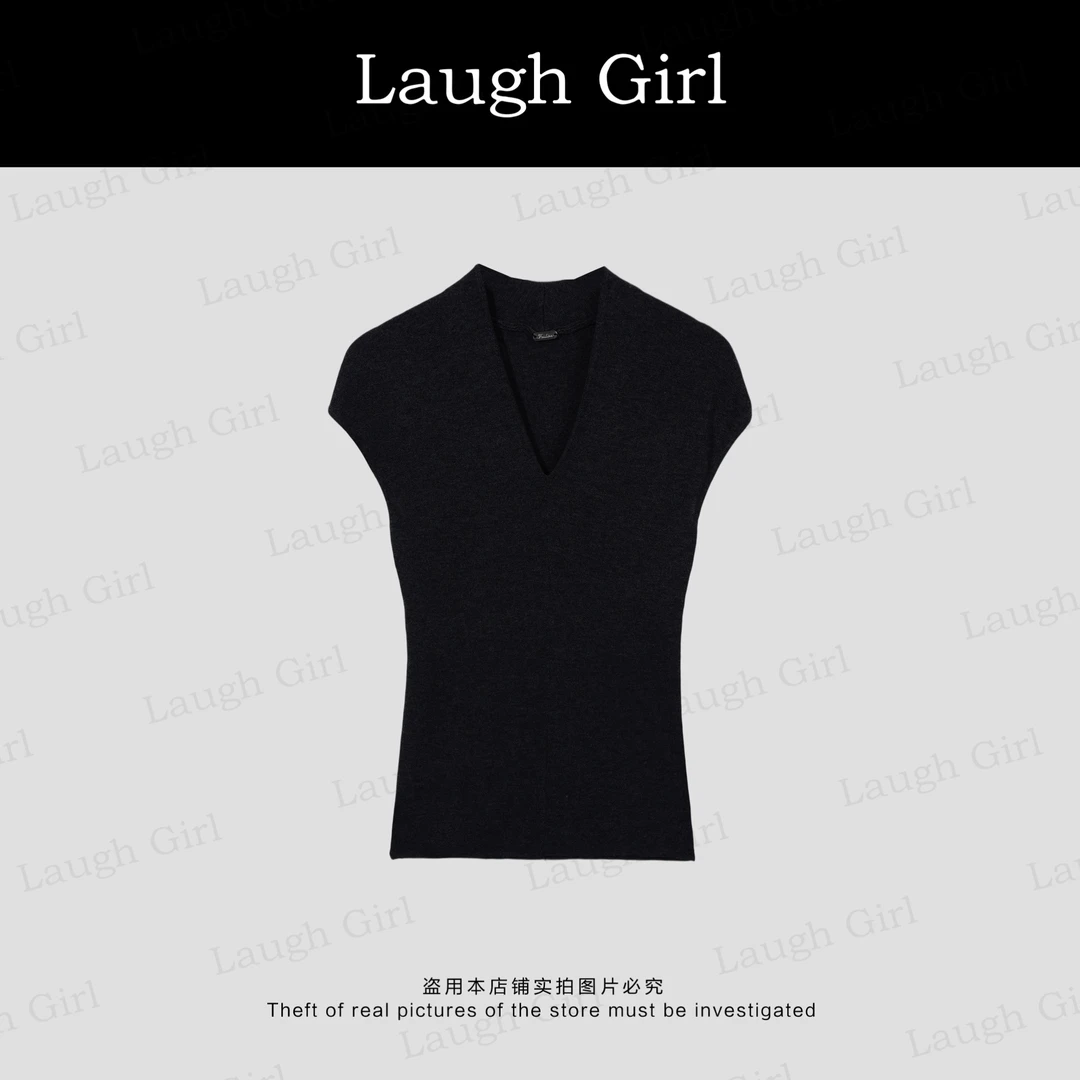 楚楚君 Laugh girl【盛夏热恋】简约百搭针织V领短袖T恤XL53265J