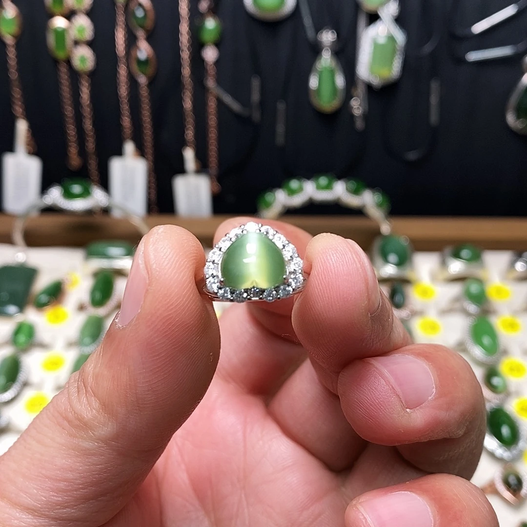 和田玉（碧玉）银S925镶嵌戒指