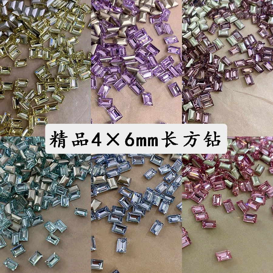 欧博美 精品仿化长条钻长方钻4×6mm尖底美甲水钻指甲装饰品贴