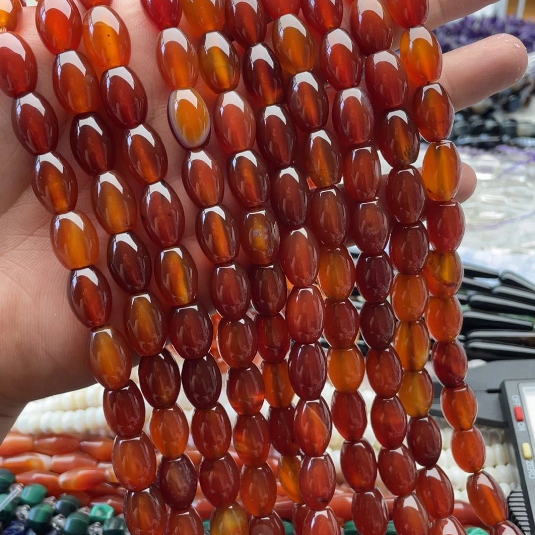 未镶嵌玛瑙/玉髓珠宝半成品一条装9*13mm橘红玛瑙鼓珠