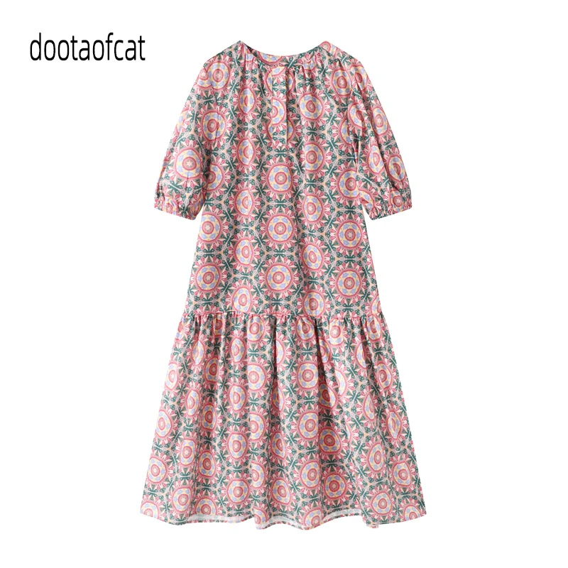 2025秋季新款万花梦境法式气质轻奢欧若风印花A字连衣裙BE2L0956