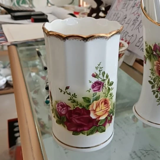 新疆西藏包邮骨质瓷玫瑰手工拍金大容量筷子筒