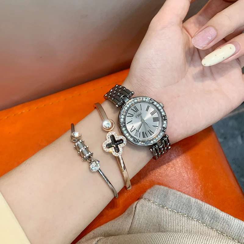 太阳纹时尚通勤镶钻精致女表女生女士腕表轻奢百搭气质手表女款