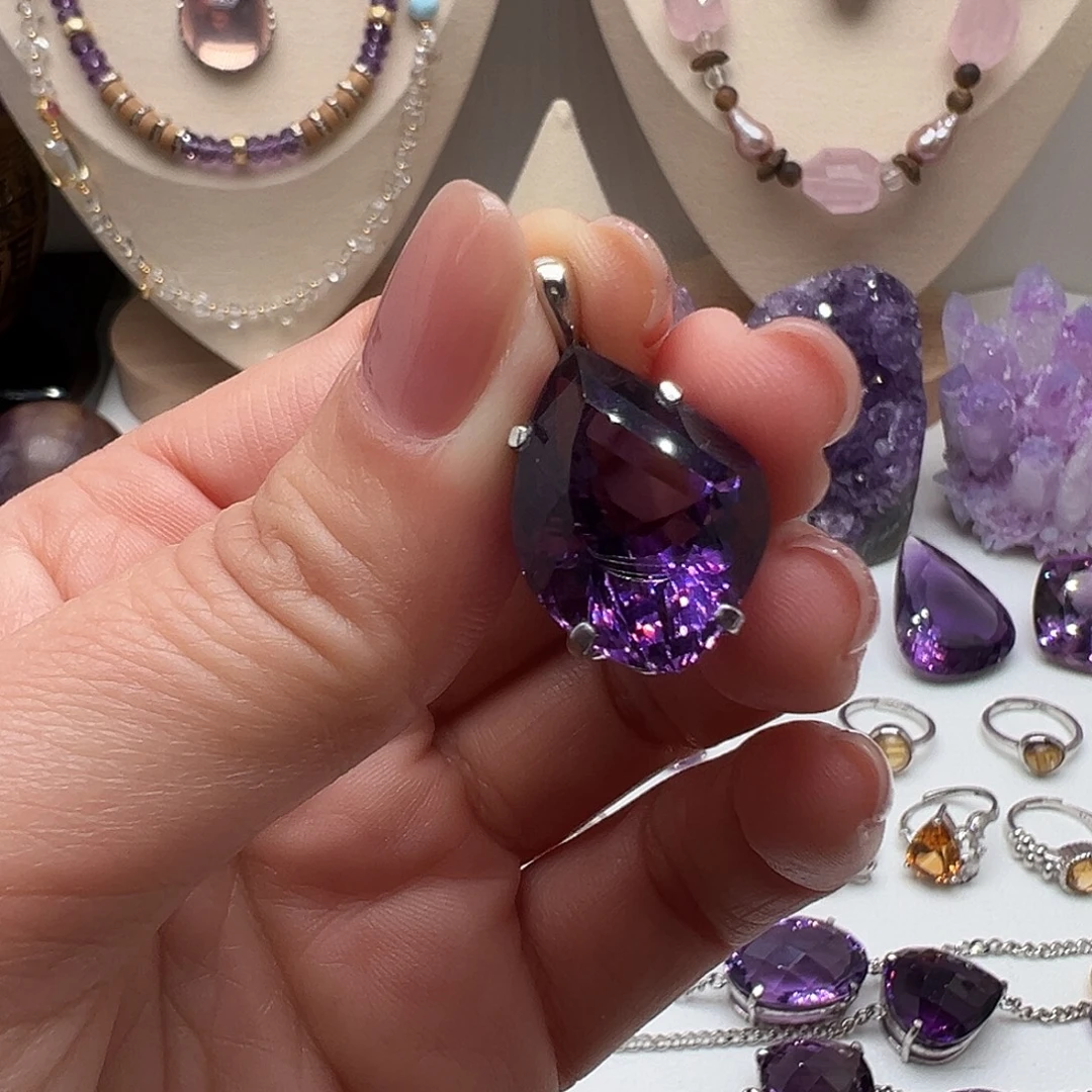 颈饰紫晶银S925镶嵌吊坠