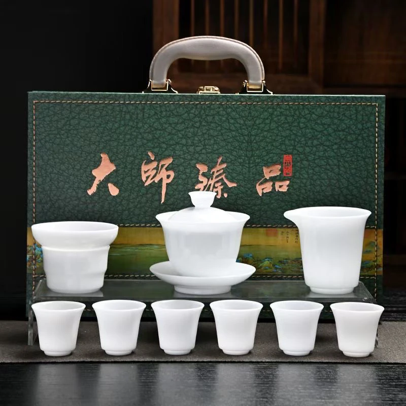 高档整套白瓷盖碗三件套家用功夫茶具套装泡茶专用高端全套一整套