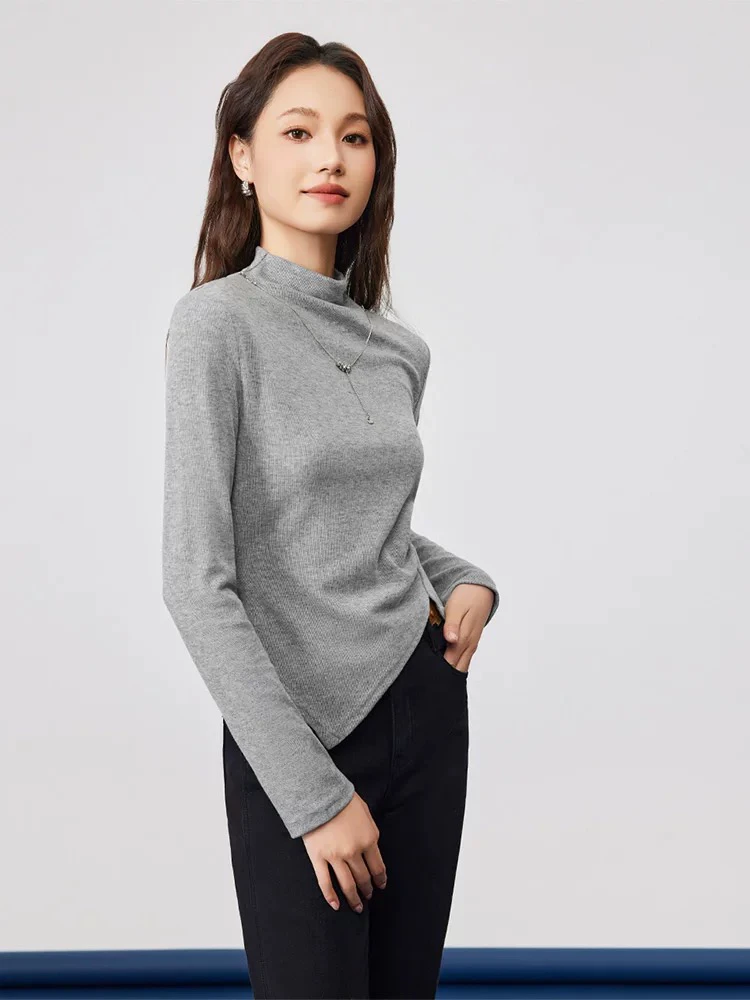 秋冬新款韩版小众不规则下摆设计中领打底衣