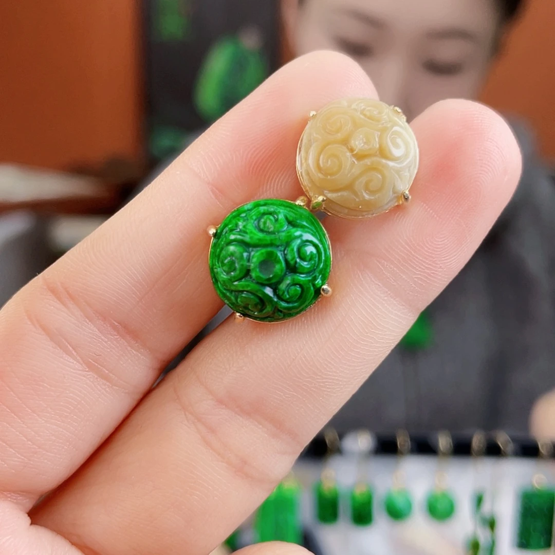 翡翠银S925镶嵌耳饰