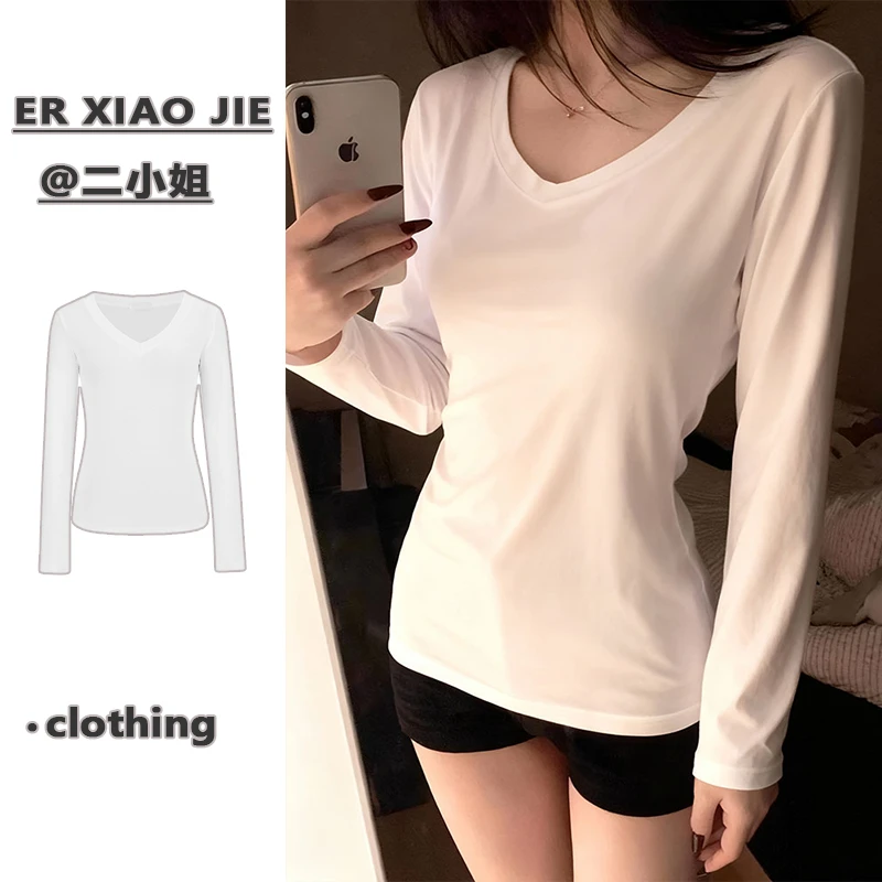 德绒磨毛保暖打底衫女内搭修身显瘦短款秋冬加绒加厚长袖t恤上衣