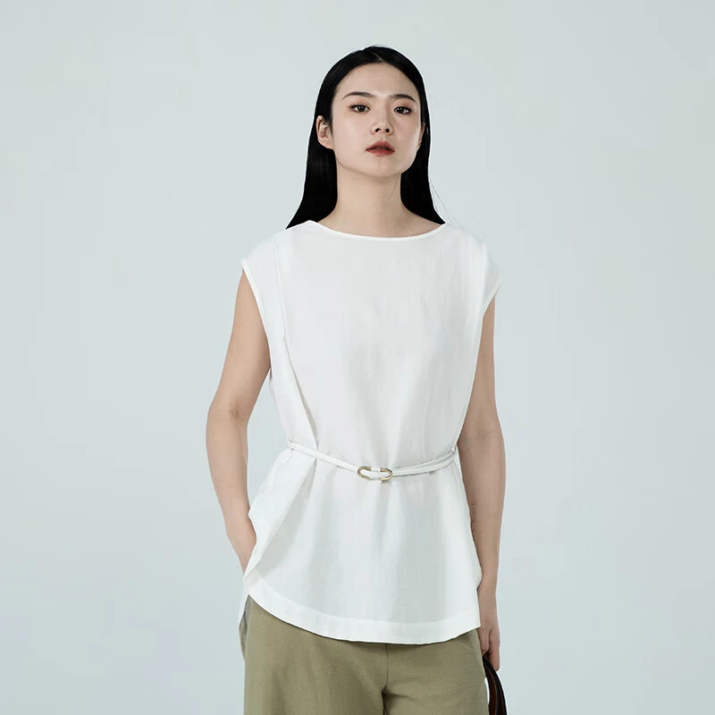 女装瑕疵品20322104宽松圆领无袖女遮肉百搭休闲纯色简约套头衫