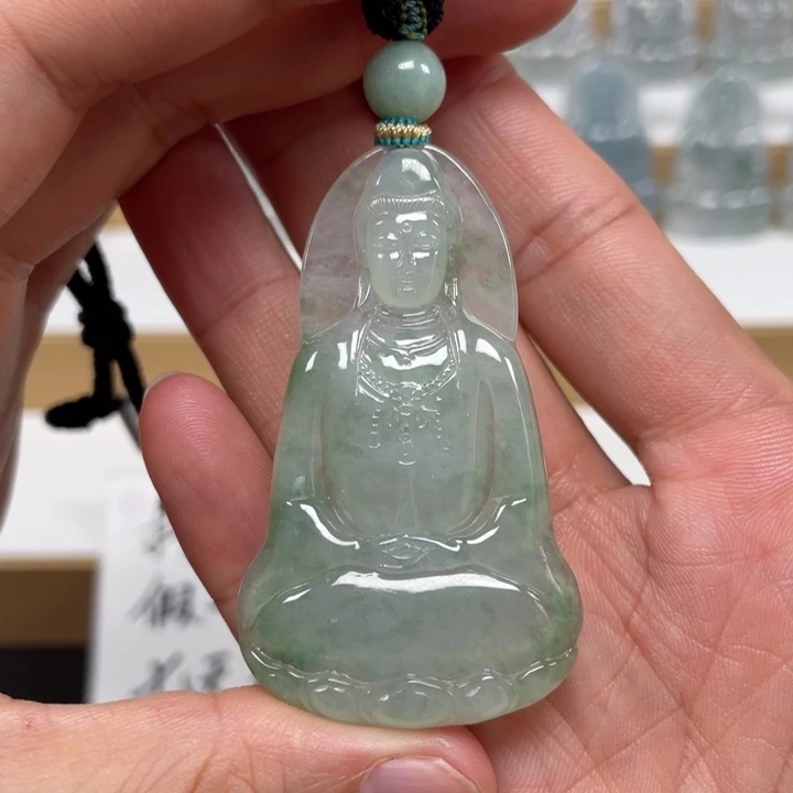 翡翠未镶嵌颈饰天然缅甸翡翠A货观音9号