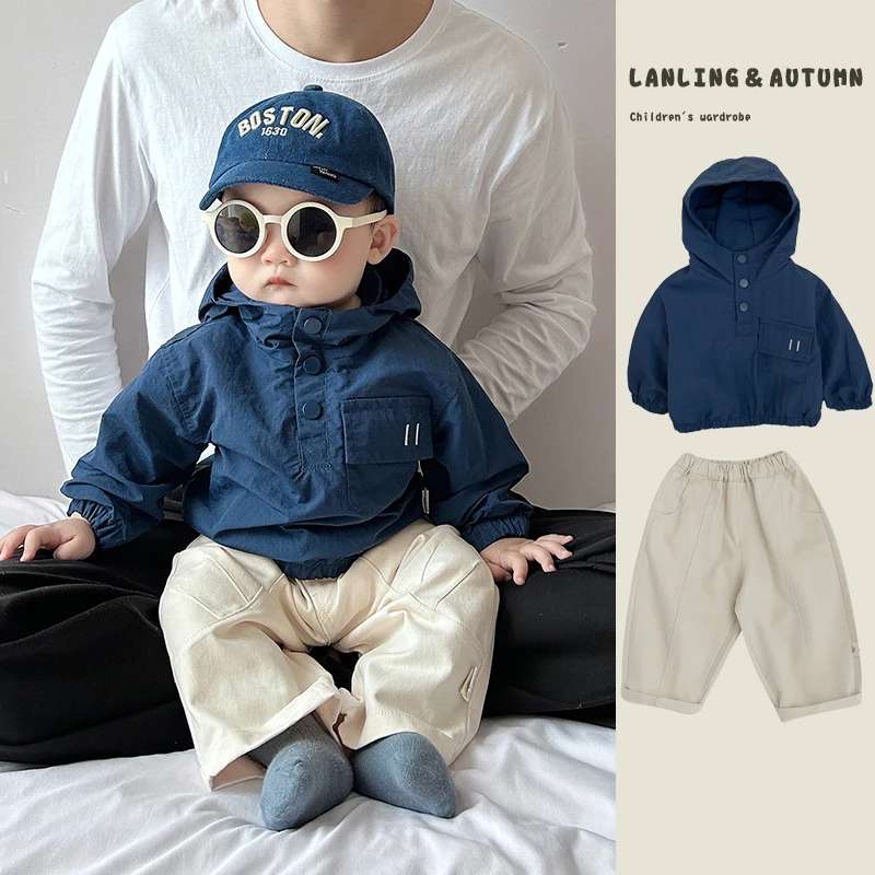 韩式男童外套秋季套装帅气宝宝连帽防风冲锋衣洋气休闲裤【多规格】