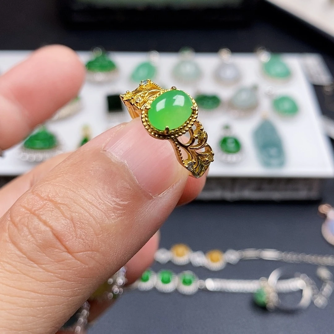 银S925镶嵌戒指翡翠戒指