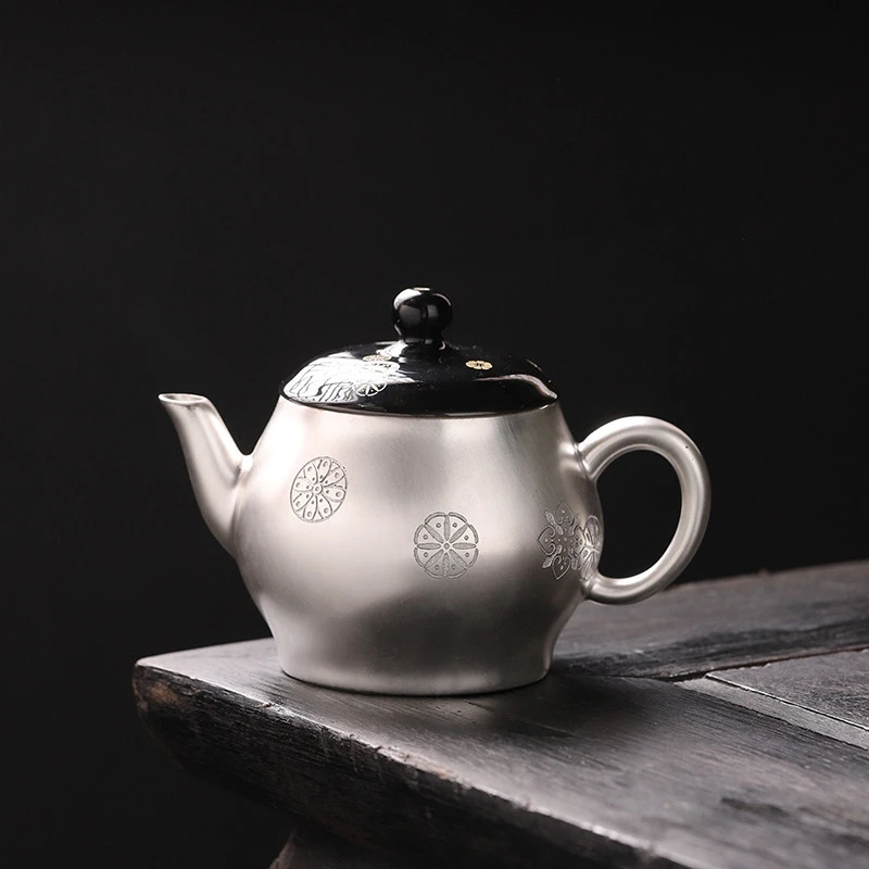 999纯银茶壶瓷包银小壶任仟堂银壶纯手工瓷胎鎏银壶山庭花小茶壶