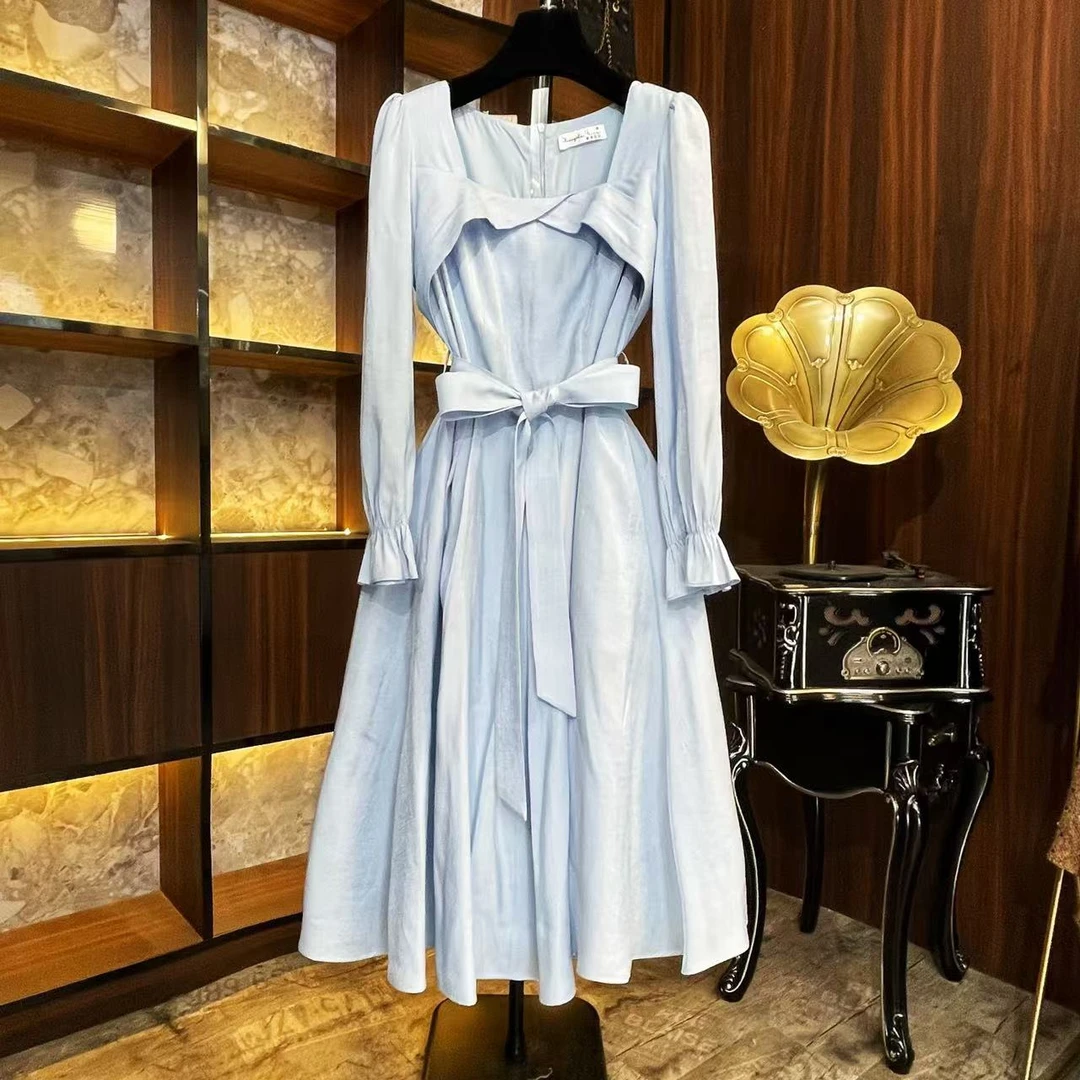 【白拾蓝衫】《子沫》轻奢设计师款优雅气质修身时尚连衣裙-86108