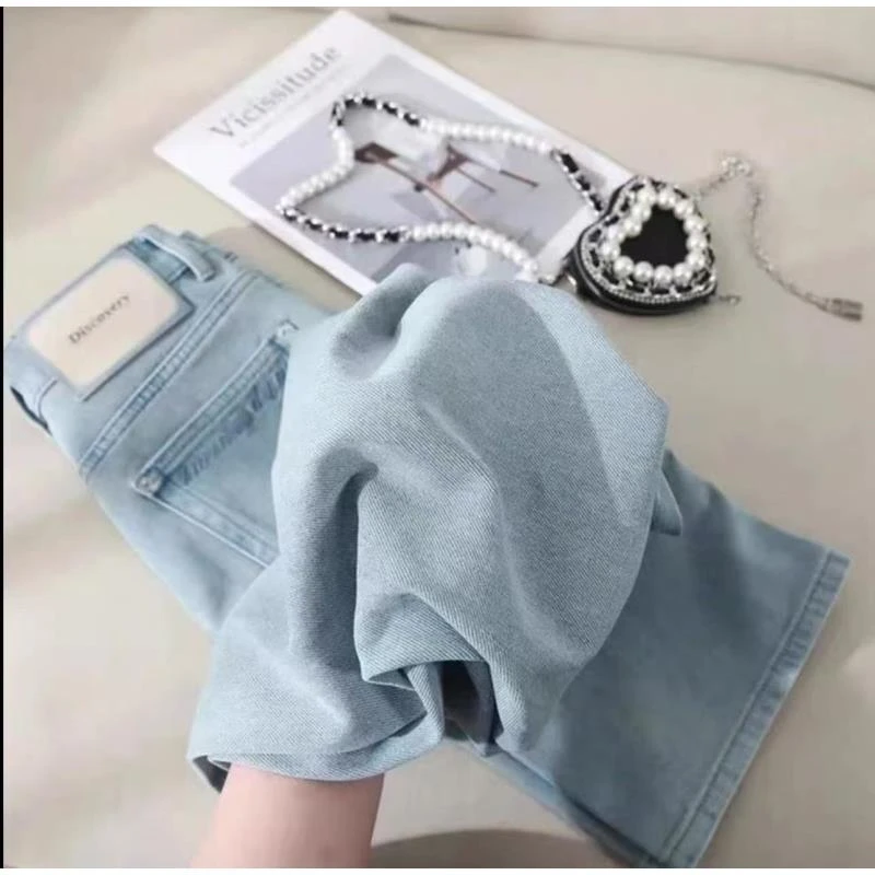 【现货+运费险】云水蓝色牛仔裤高腰窄版直筒拖地裤女宽松显瘦裤子