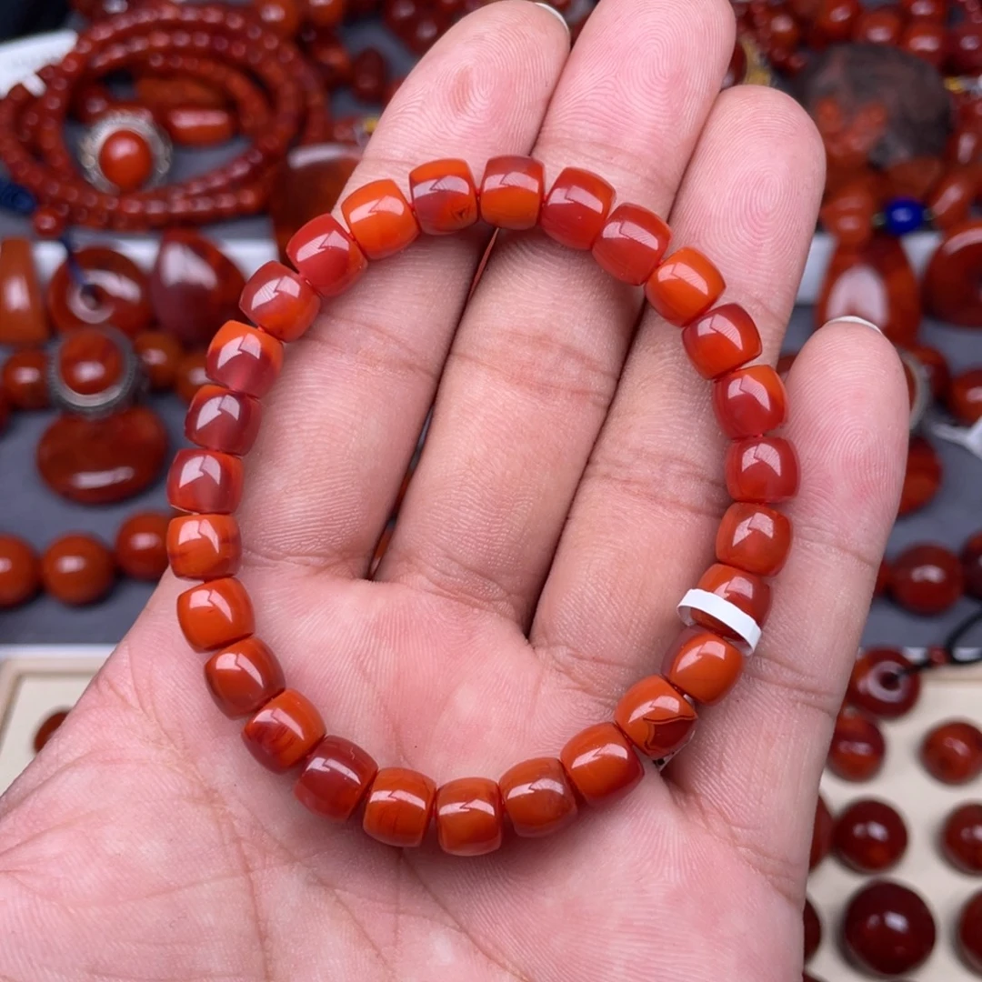 南红玛瑙未镶嵌瓦西南红直切手串7mm+