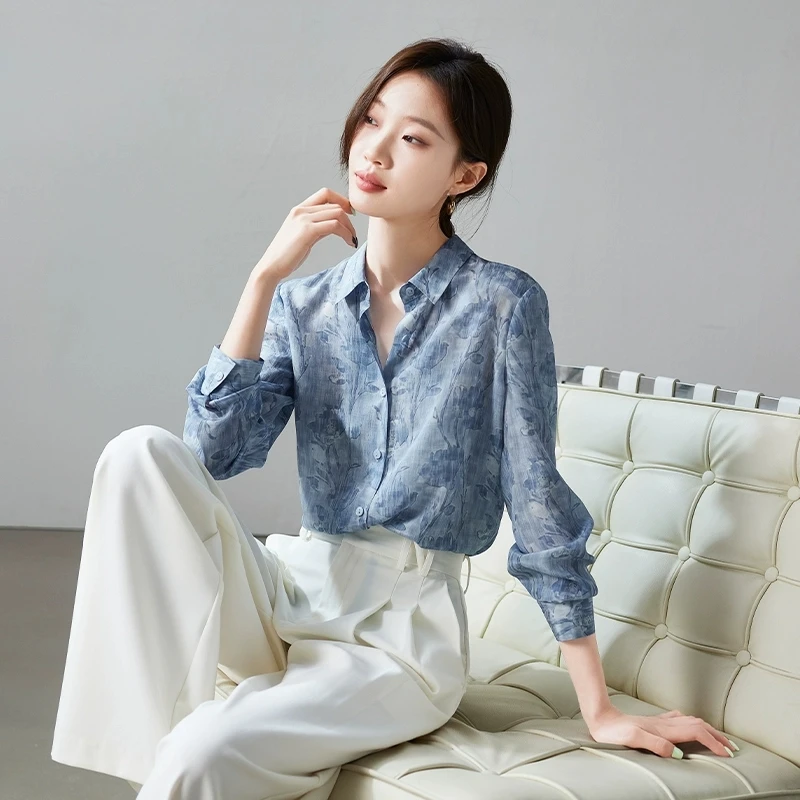 SS366衬衫女长袖春季2025洋气衬衣女人味韩版宽松印花春秋款上衣