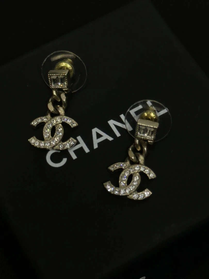 95新 Chanel/香奈儿 22B水钻双C耳钉/JJ5021809