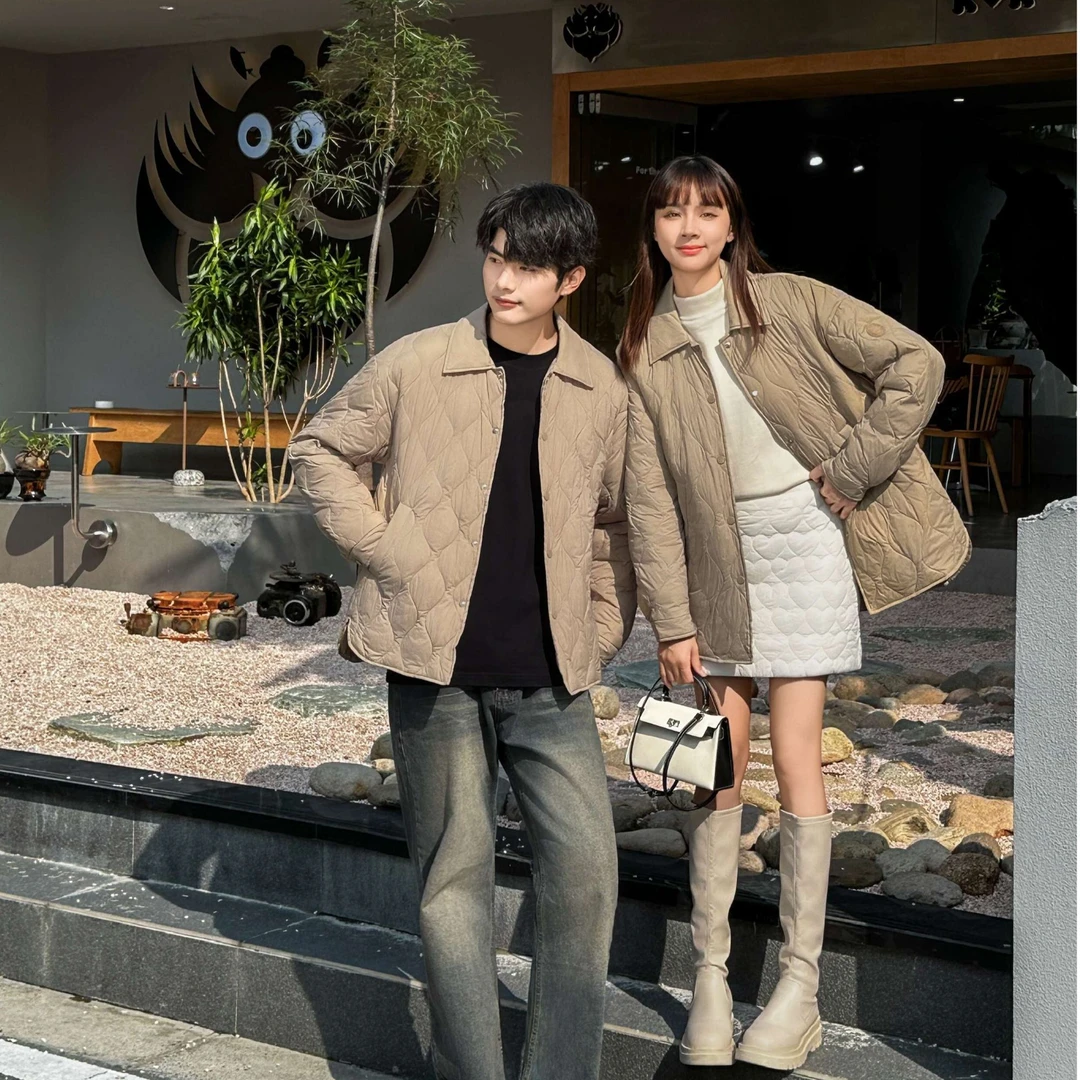 【崔万志优选】轻薄菱形格衬衫领情侣秋冬新款潮森系羽绒服KB2351