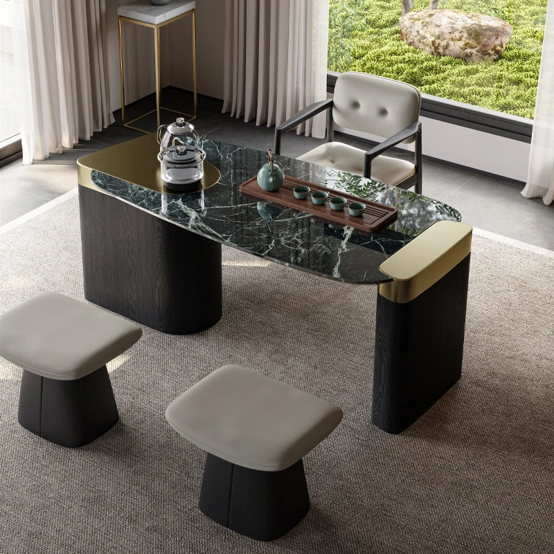 2025新款意式轻奢天然奢石茶桌椅组合家用别墅办公高端大理石茶台