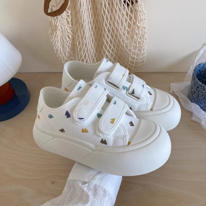 魔术贴小白鞋女2025夏季新款薄款透气增高厚底休闲鞋子百搭帆布鞋