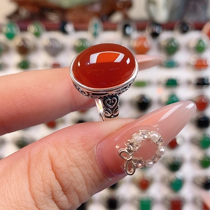 玛瑙/玉髓银S925镶嵌戒指