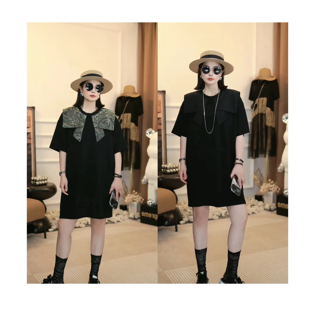 欧货大版T2024新款夏季新中式刺绣娃娃领连衣裙女