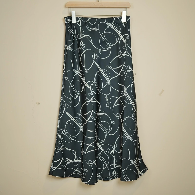 PARKVIEW/百芙川半身裙碎花气质蓝色时尚百搭夏季黑色印花CK1005