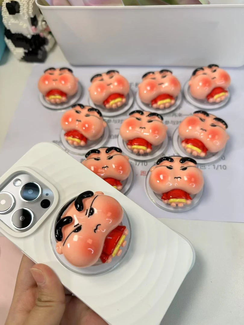 3D立体气囊磁吸手机支架可爱卡通大脸蜡笔小新DIY丑萌创意抽象