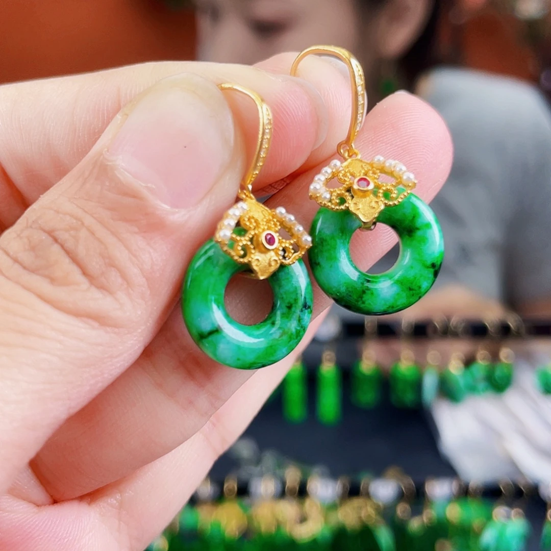 翡翠银S925镶嵌耳饰