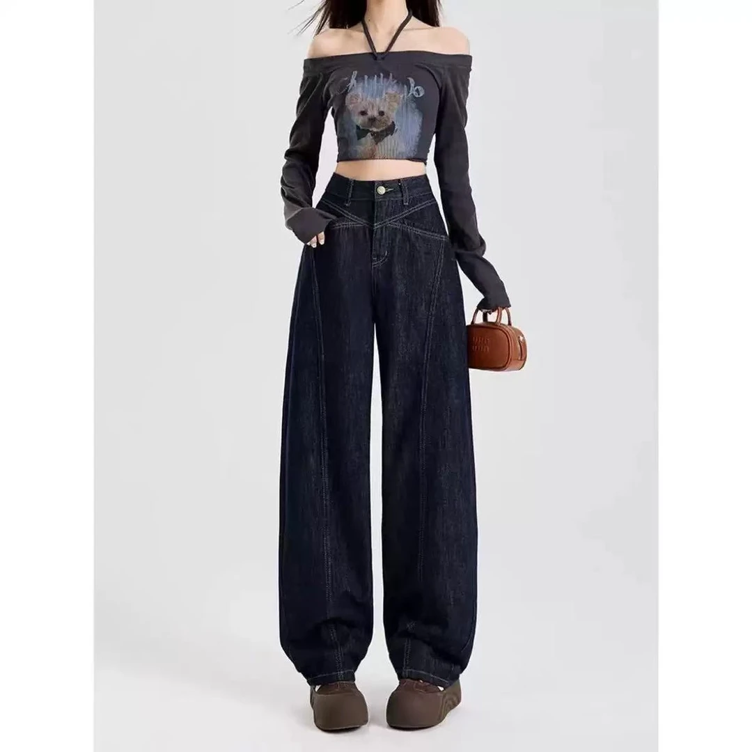 【佳佳】藏肉显瘦阔腿牛仔裤春秋夏季时尚百搭镰刀女装牛仔裤