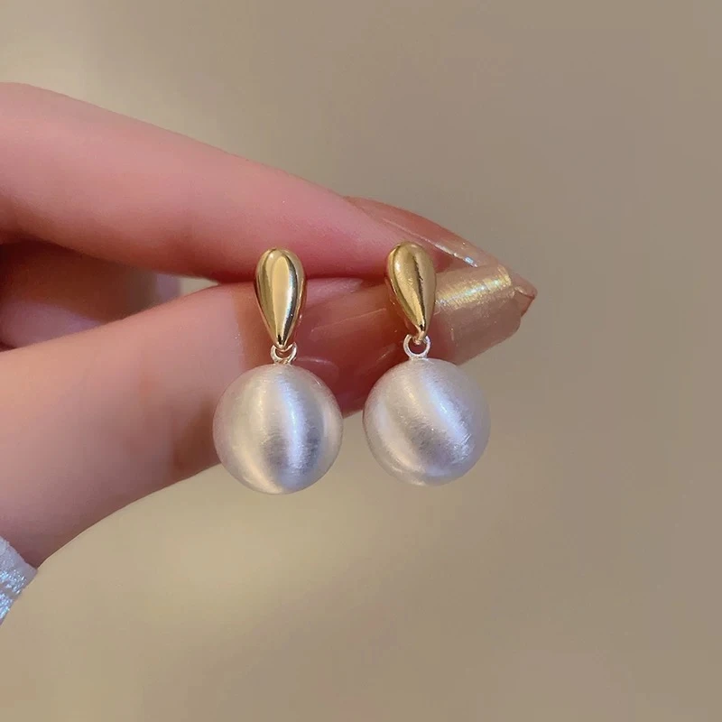 铜合金耳饰 时尚小众拉丝圆球耳环女轻奢独特百搭气质耳钉3055