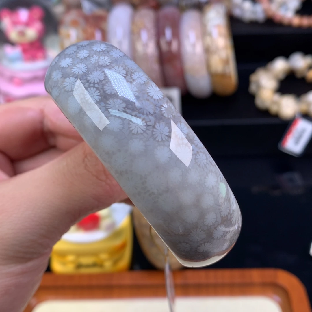 硅化珊瑚（珊瑚玉）未镶嵌手链28号灰蓝雏菊56圈