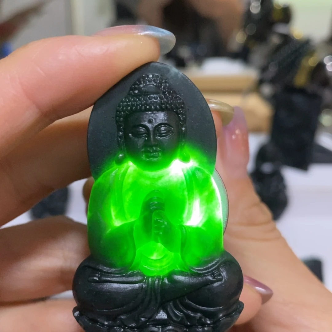 未镶嵌定制翡翠天然缅料A货墨翠大日如来