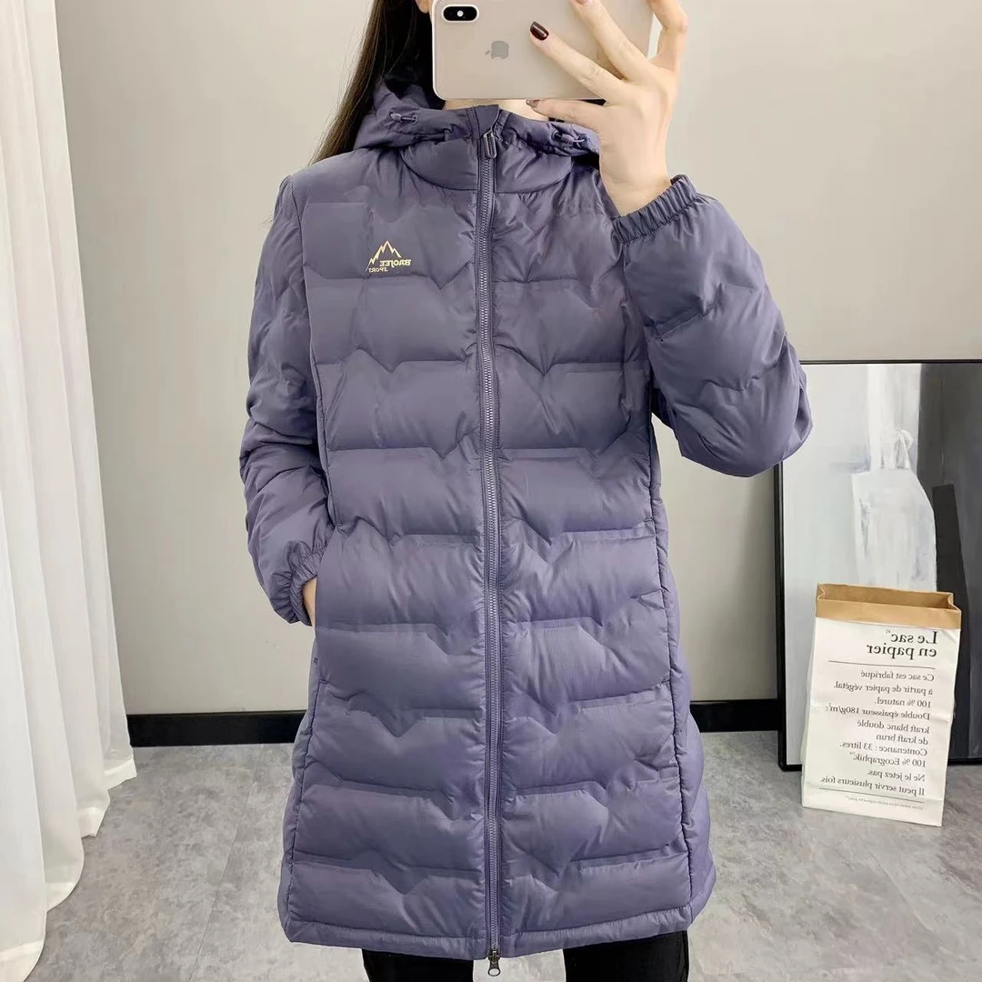 冬季女款中长款羽绒服白鸭绒潮牌连帽加厚保暖外套户外休闲外套