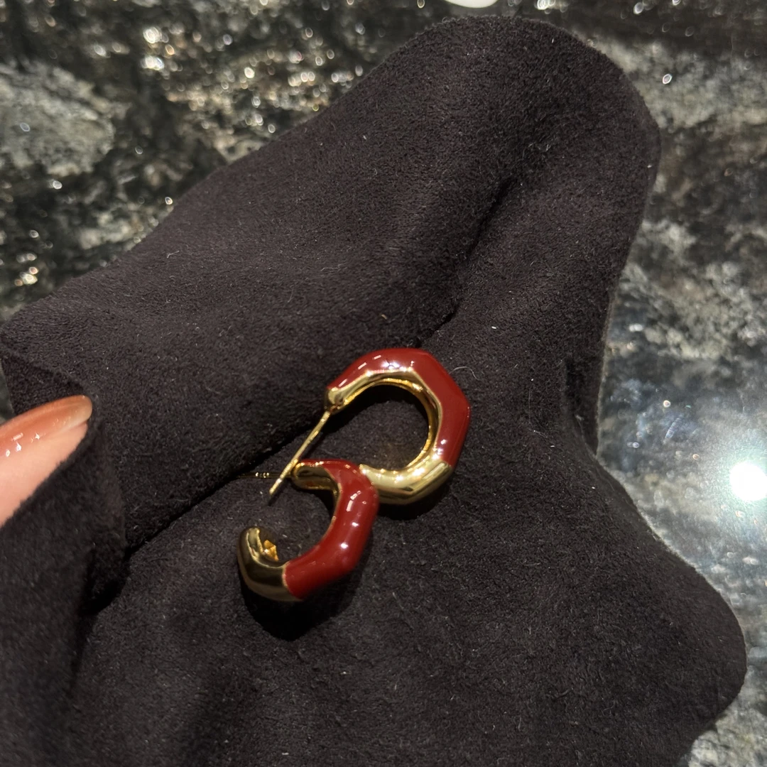 合金珐琅耳饰 19号酒红色珐琅半环耳钉