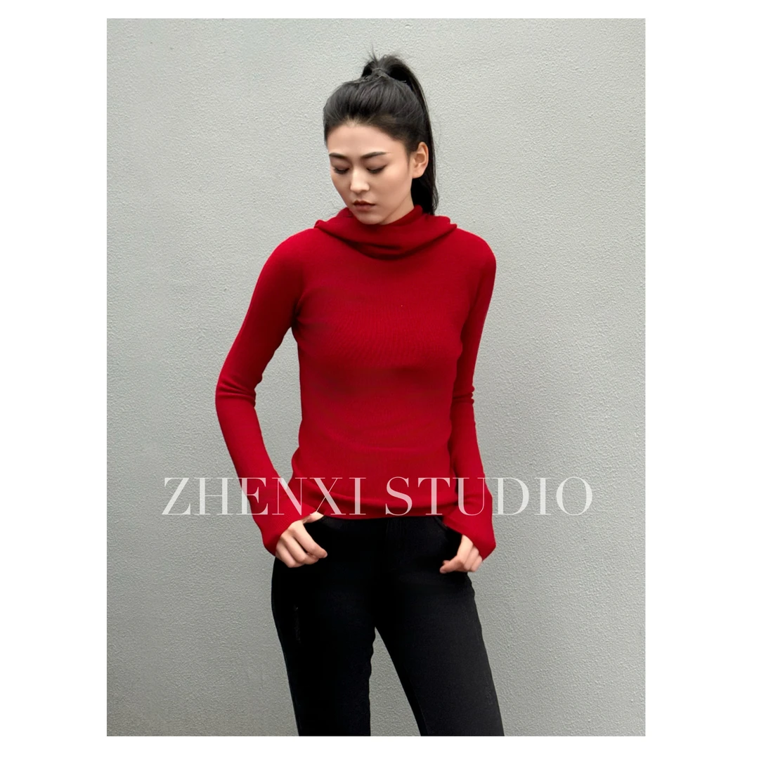 针西【马斯红】高个子穿搭加长加厚针织红毛衣打底S70201