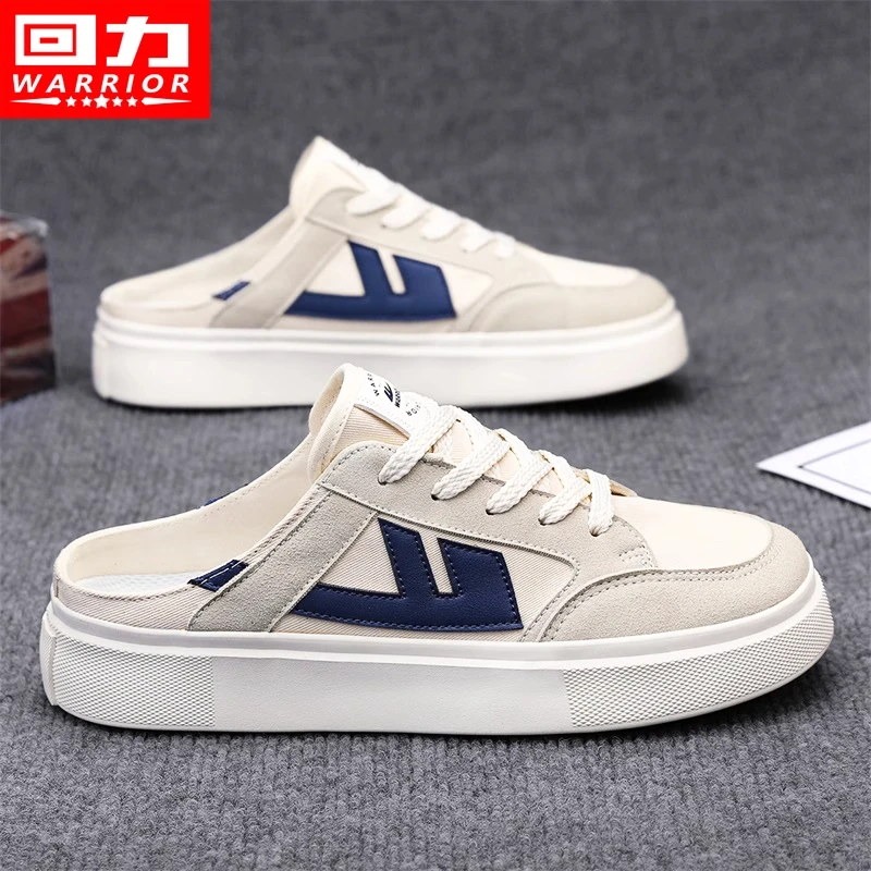 回力帆布鞋半拖夏季外穿一脚蹬凉鞋男士百搭透气小白鞋休闲板鞋